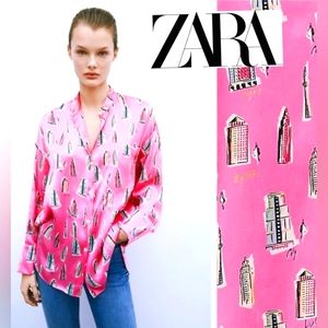 Zara fuschia print oversized blouse